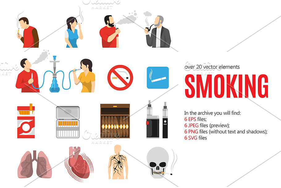 Smoking Flat Set in Illustrations - product preview 8