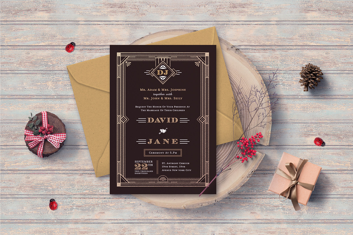 ART DECO WEDDING INVITATION in Wedding Templates - product preview 8