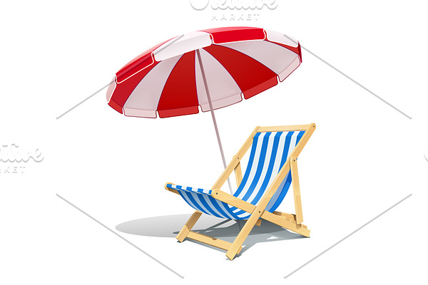 Beach chaise longue and sunshade.