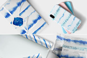 Blue watercolor splotches & stripes