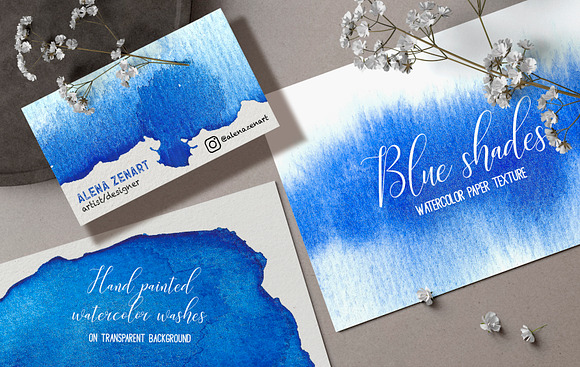 Blue watercolor splotches & stripes in Textures - product preview 1