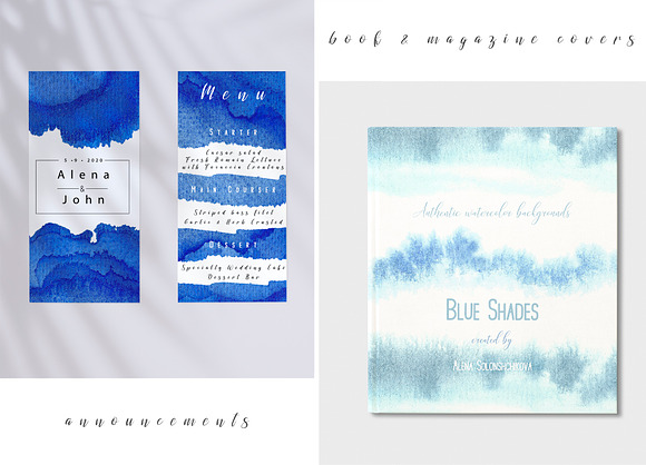 Blue watercolor splotches & stripes in Textures - product preview 3