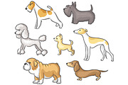 Cartoon dogs of different breeds