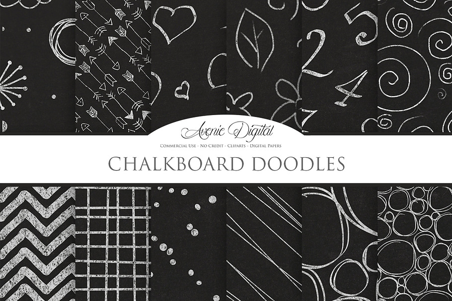 Chalkboard Doodles Digital Paper in Textures - product preview 8