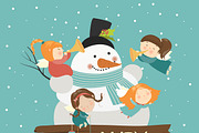 Big snowman with cute angels