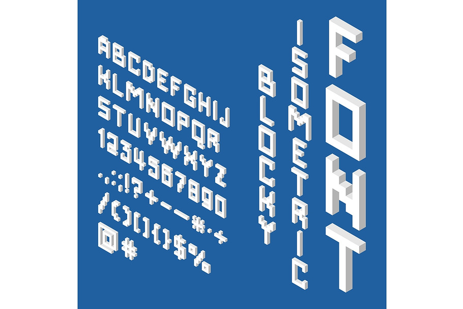 Blocky isometric white font