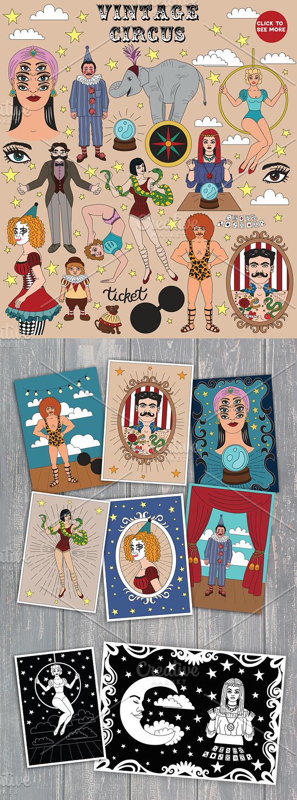 Vintage circus in Illustrations - product preview 1