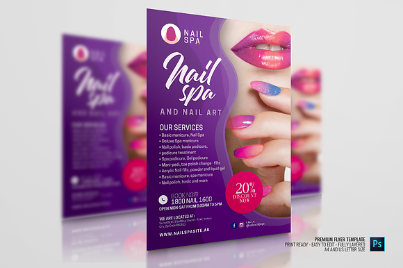 Nail Care Spa and Salon Flyer in Flyer Templates - product preview 3