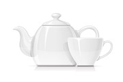 Ceramic teapot and cup. Porcelain.