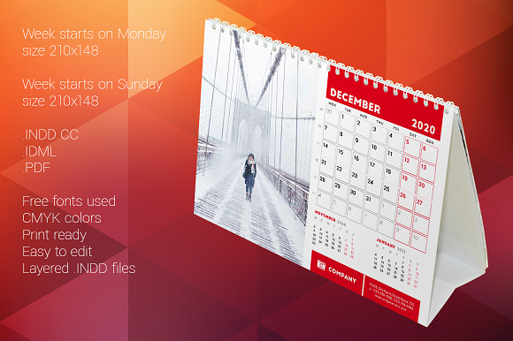 Desk Calendar 2020 in Stationery Templates - product preview 3