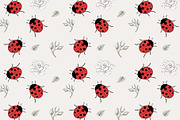 Ladybugs and Roses seamless pattern