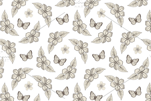 Flowers&Butterflies seamless pattern