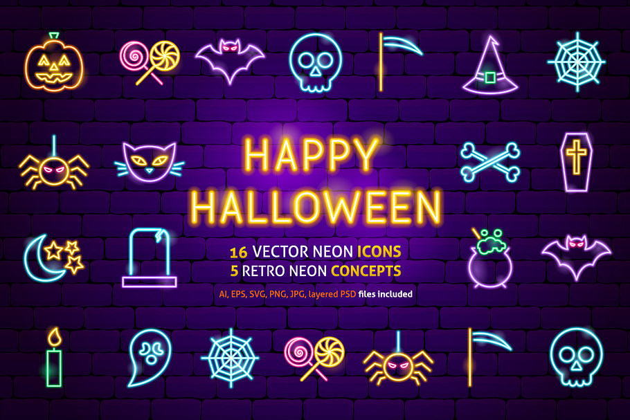 Happy Halloween Neon in Icons - product preview 8
