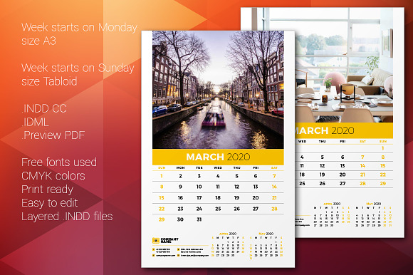 Wall Calendar 2020 in Stationery Templates - product preview 3