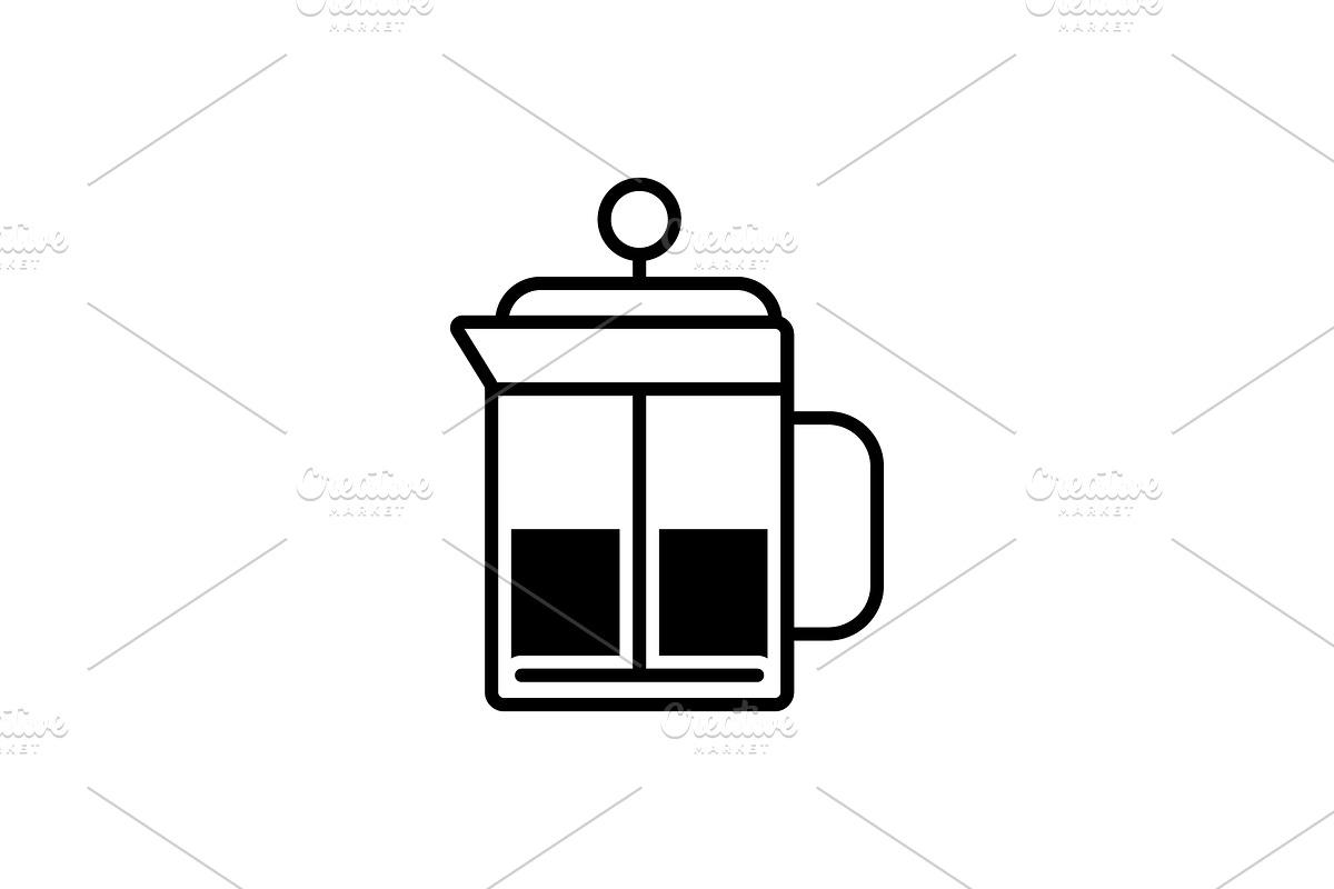 French press pot black icon in Icons - product preview 8