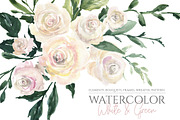 Watercolor White Roses Flowers