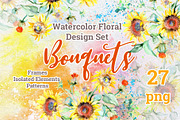Watercolor bouquets with sunflowers