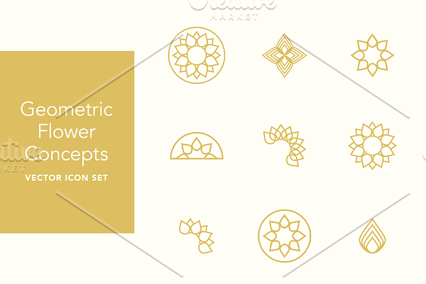 Geometric Flower Icons in Gold