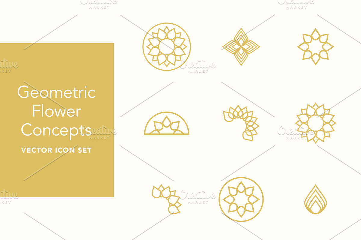 Geometric Flower Icons in Gold in Icons - product preview 8