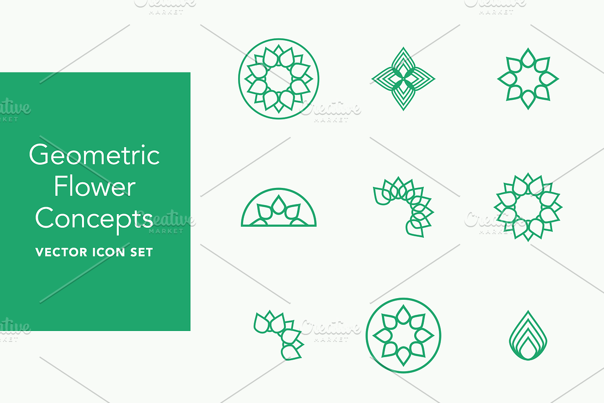 Geometric Flower Icons in Green in Icons - product preview 8