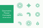 Geometric Flower Icons in Green