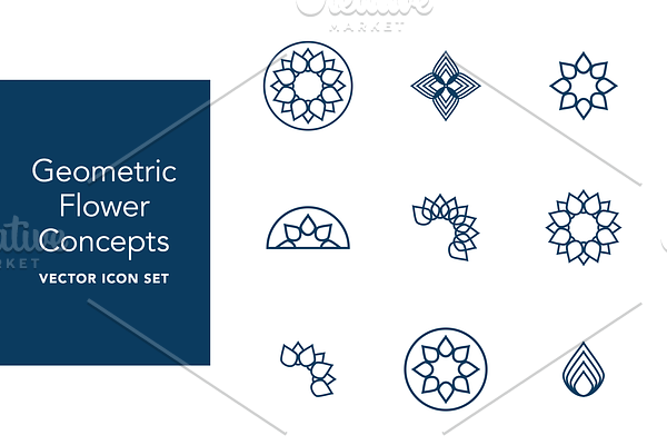 Geometric Flower Icons in Navy