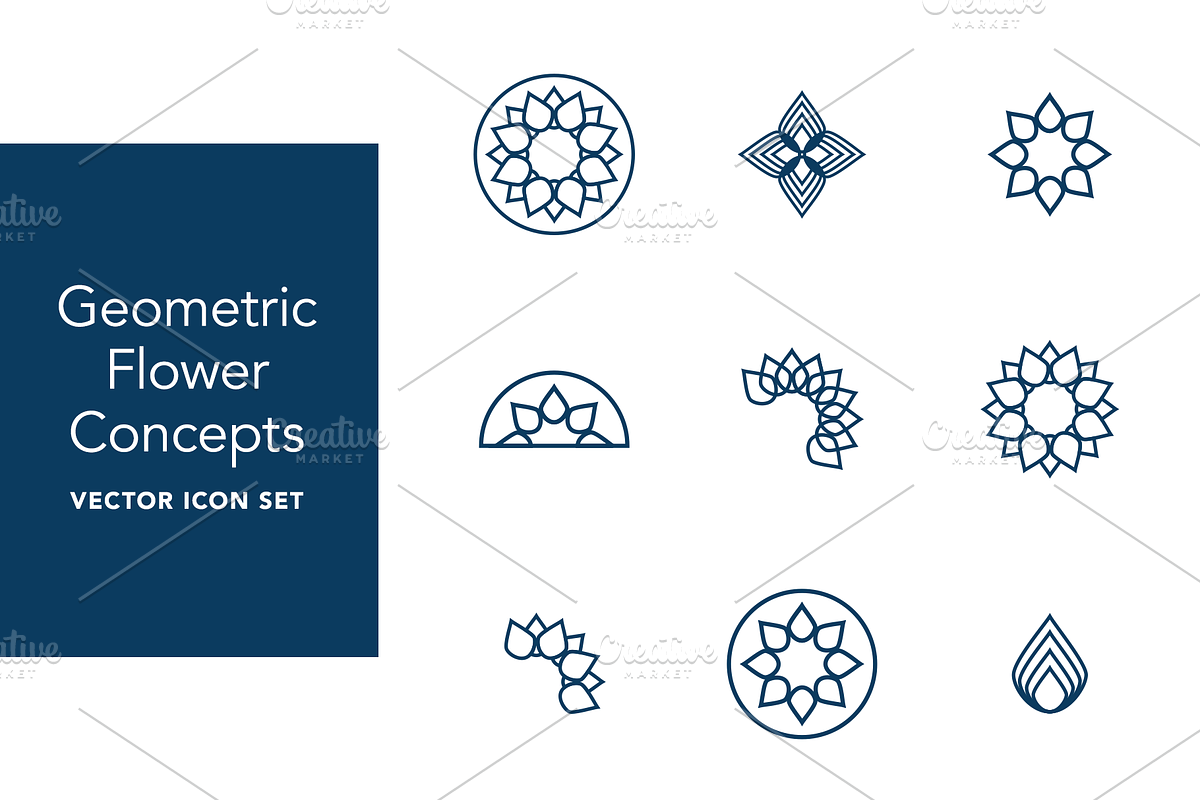 Geometric Flower Icons in Navy in Icons - product preview 8