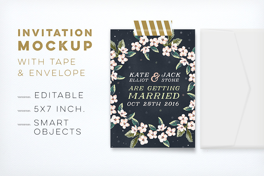 Invitation Mockup w/ Tape & Envelope in Print Mockups - product preview 8