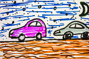 Cars Driving at Nature Cartoon Child