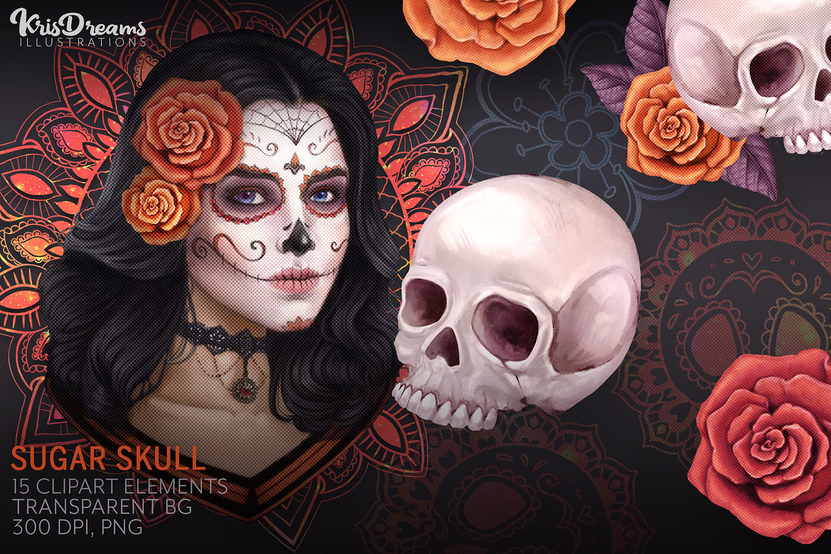 Sugar Skull Clipart in Illustrations - product preview 8