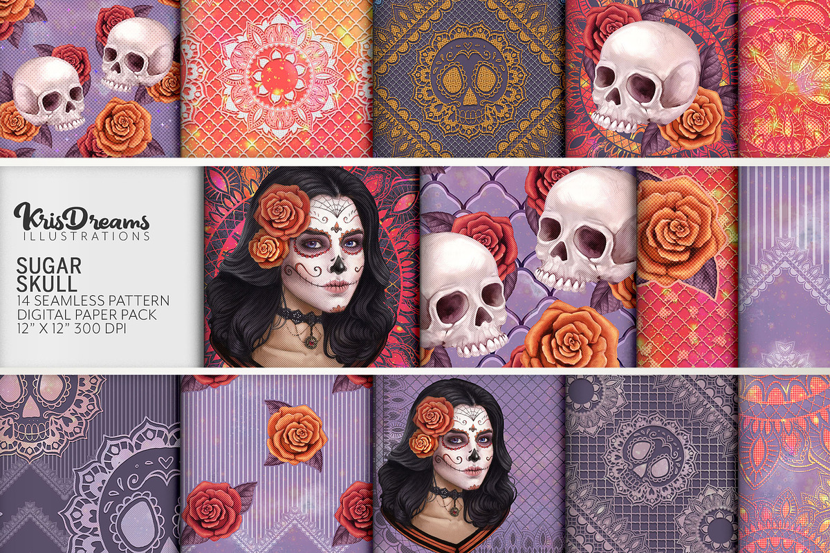 Sugar Skull Seamless Digital Paper in Patterns - product preview 8