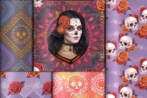 Sugar Skull Seamless Digital Paper in Patterns - product preview 1