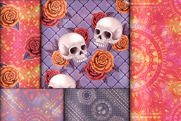 Sugar Skull Seamless Digital Paper in Patterns - product preview 2