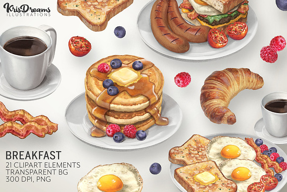Breakfast Food Clipart Elements in Illustrations - product preview 4