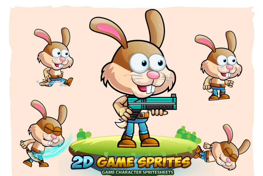 Warrior Bunny 2D Game Character Spri