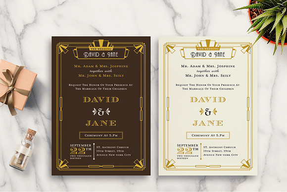 ART DECO WEDDING INVITATION in Wedding Templates - product preview 2