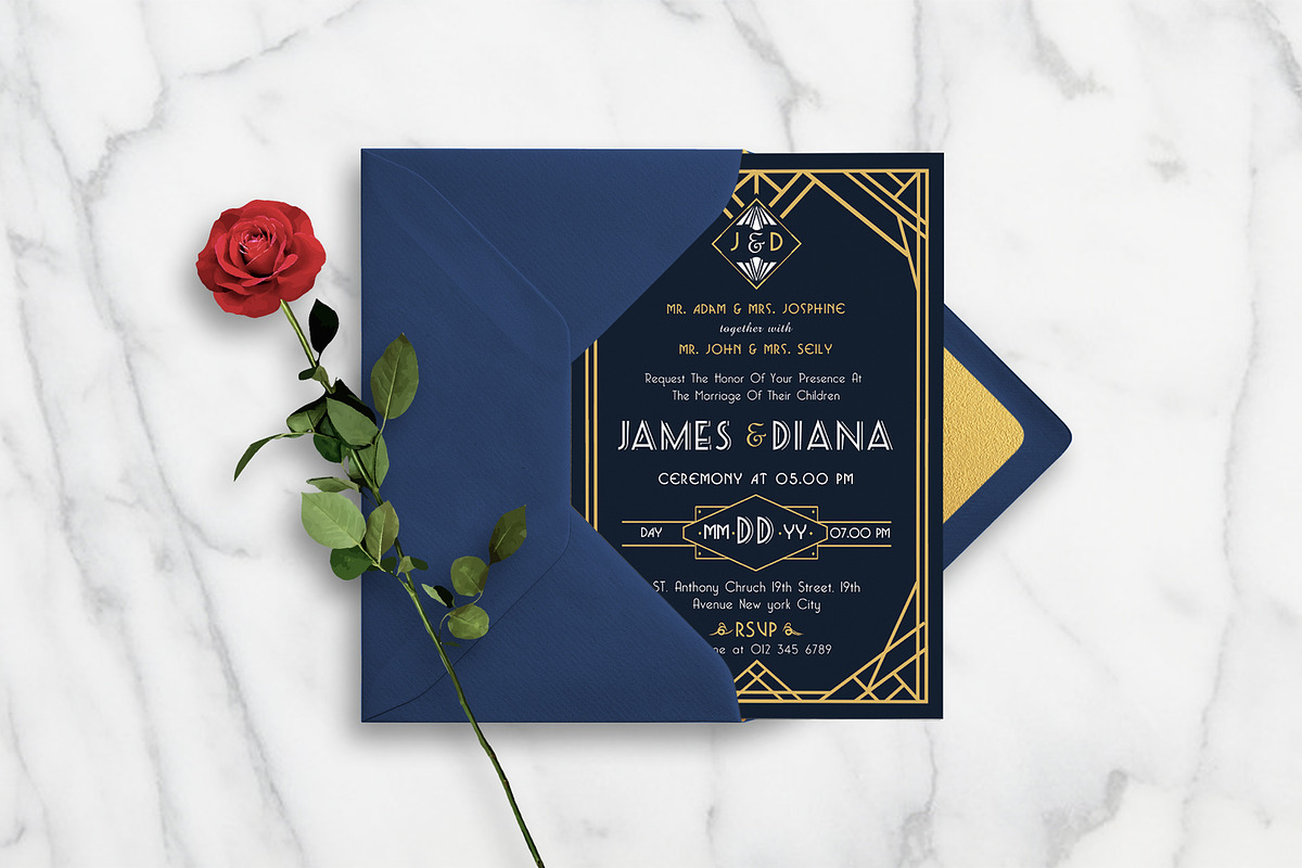ART DECO WEDDING INVITATION in Wedding Templates - product preview 8
