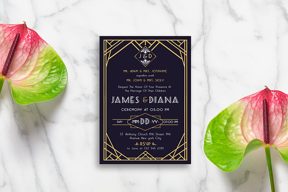 ART DECO WEDDING INVITATION in Wedding Templates - product preview 1