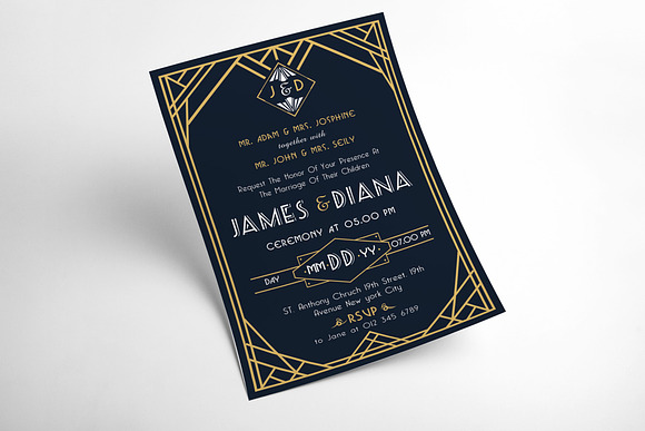 ART DECO WEDDING INVITATION in Wedding Templates - product preview 2