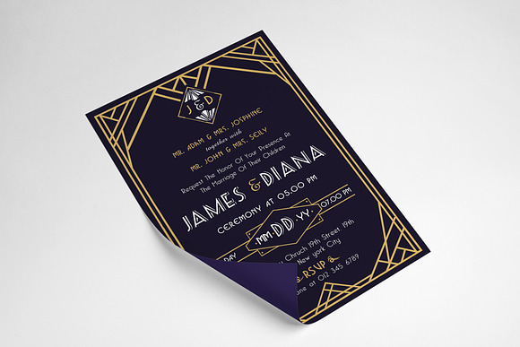 ART DECO WEDDING INVITATION in Wedding Templates - product preview 3
