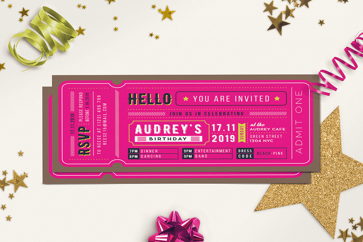 BIRTHDAY INVITATION TICKET in Invitation Templates - product preview 8