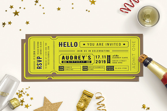 BIRTHDAY INVITATION TICKET in Invitation Templates - product preview 1