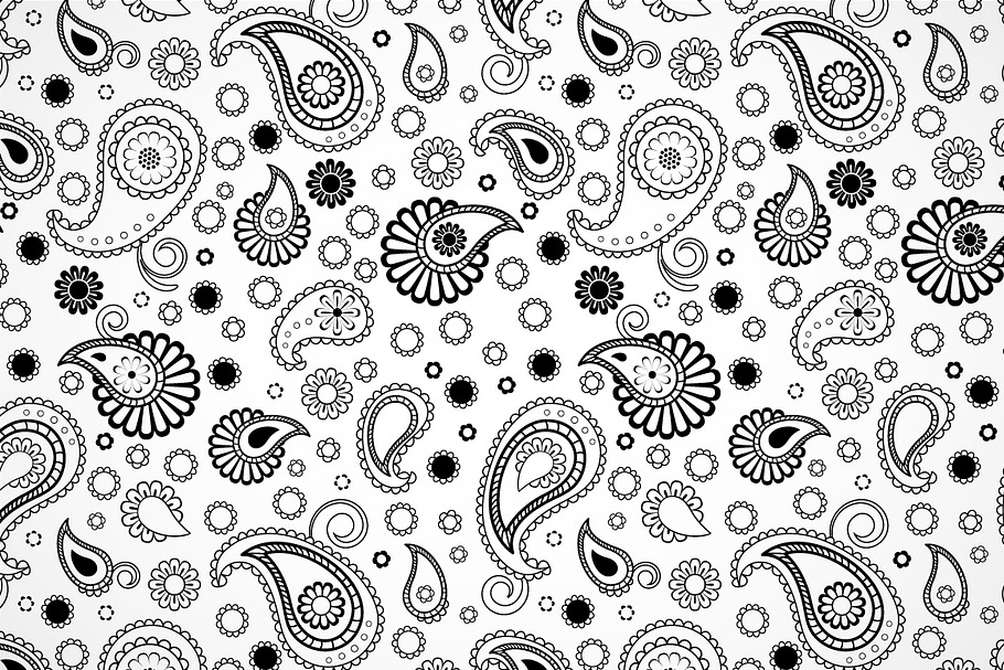 Black white floral paisley pattern in Patterns - product preview 8