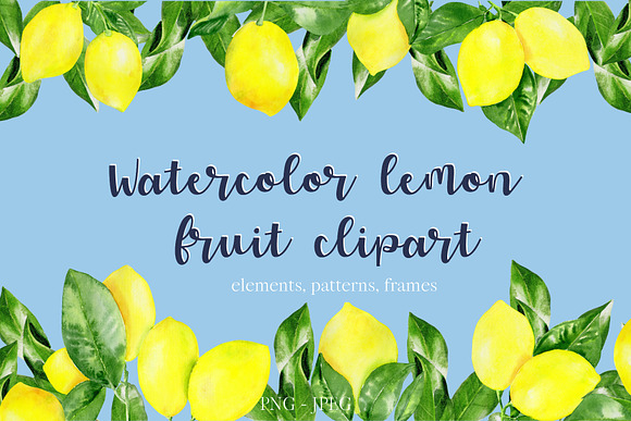 Watercolor lemon fruit clipart in Illustrations - product preview 7