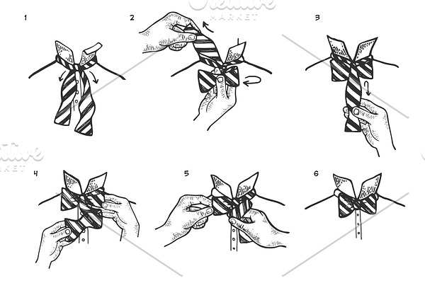 Bow tie instructions sketch vector