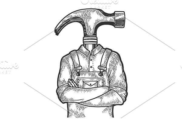 Hammer head worker sketch vector