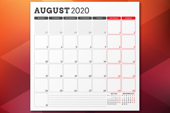 Monthly Planner 2020 in Stationery Templates - product preview 1
