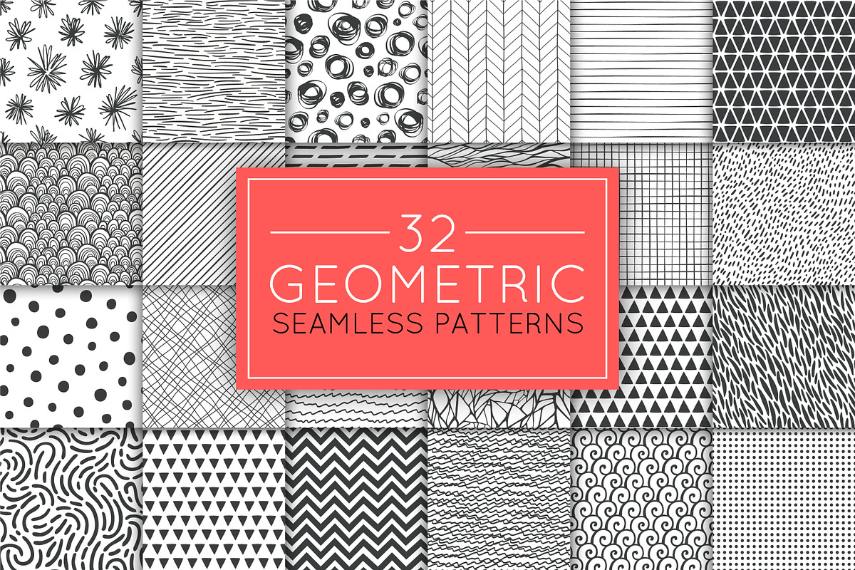 32 monochrome seamless patterns set in Patterns - product preview 8