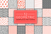 32 geometric seamless patterns set