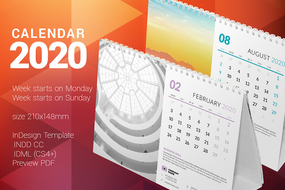Desk Calendar 2020 in Stationery Templates - product preview 8